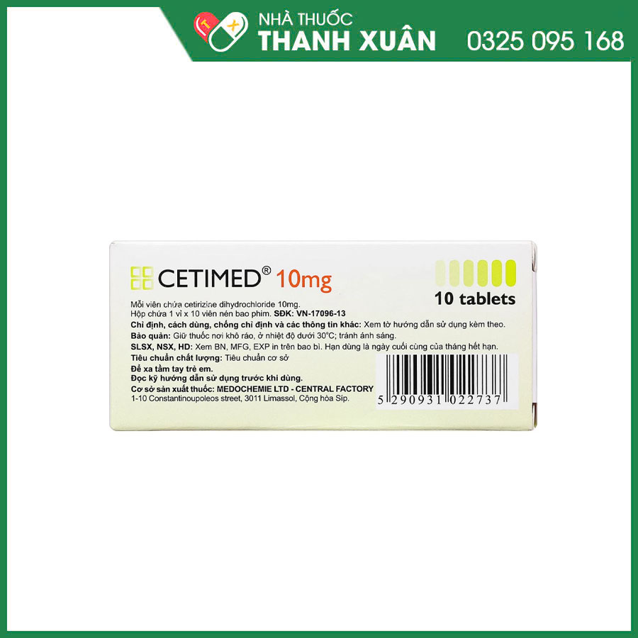 Cetimed 10mg giảm các triệu chứng dị ứng về mũi và mắt, giảm các triệu chứng mày đay
